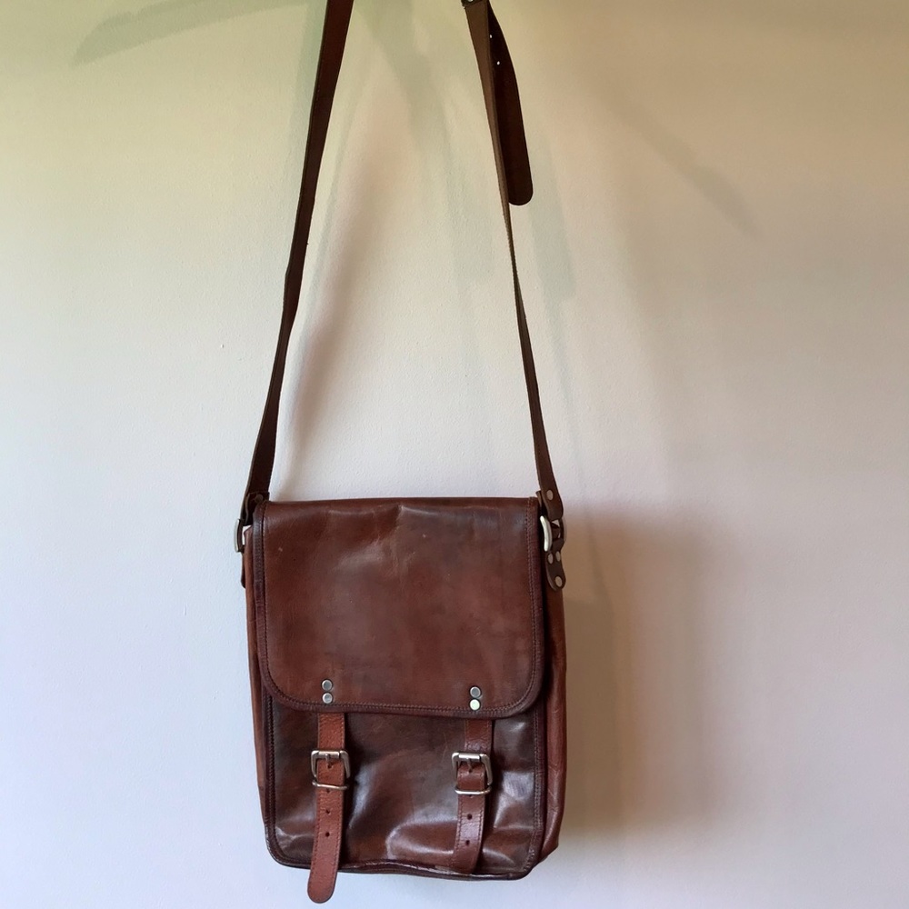Source Unknown Brown Leather Crossbody Messenger Bag